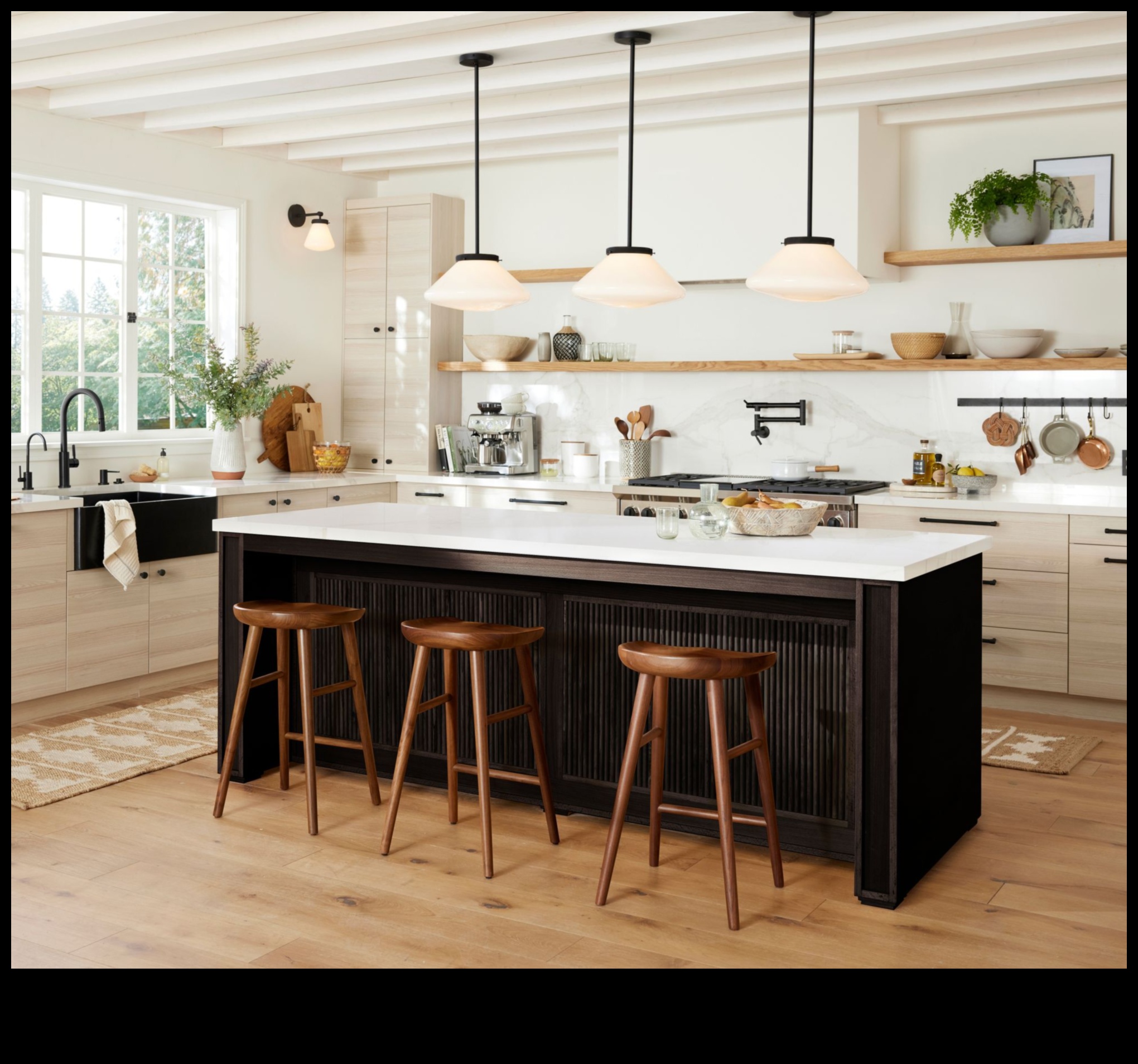 מהם כמה רעיונות לעיצוב מטבח שיק תעשייתי עם נורות תליון נורות אדיסון?