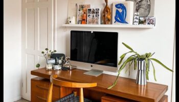 כיצד אוכל לשלב אלמנטים מודרניים של אמצע המאה בעיצוב המשרד הביתי שלי?